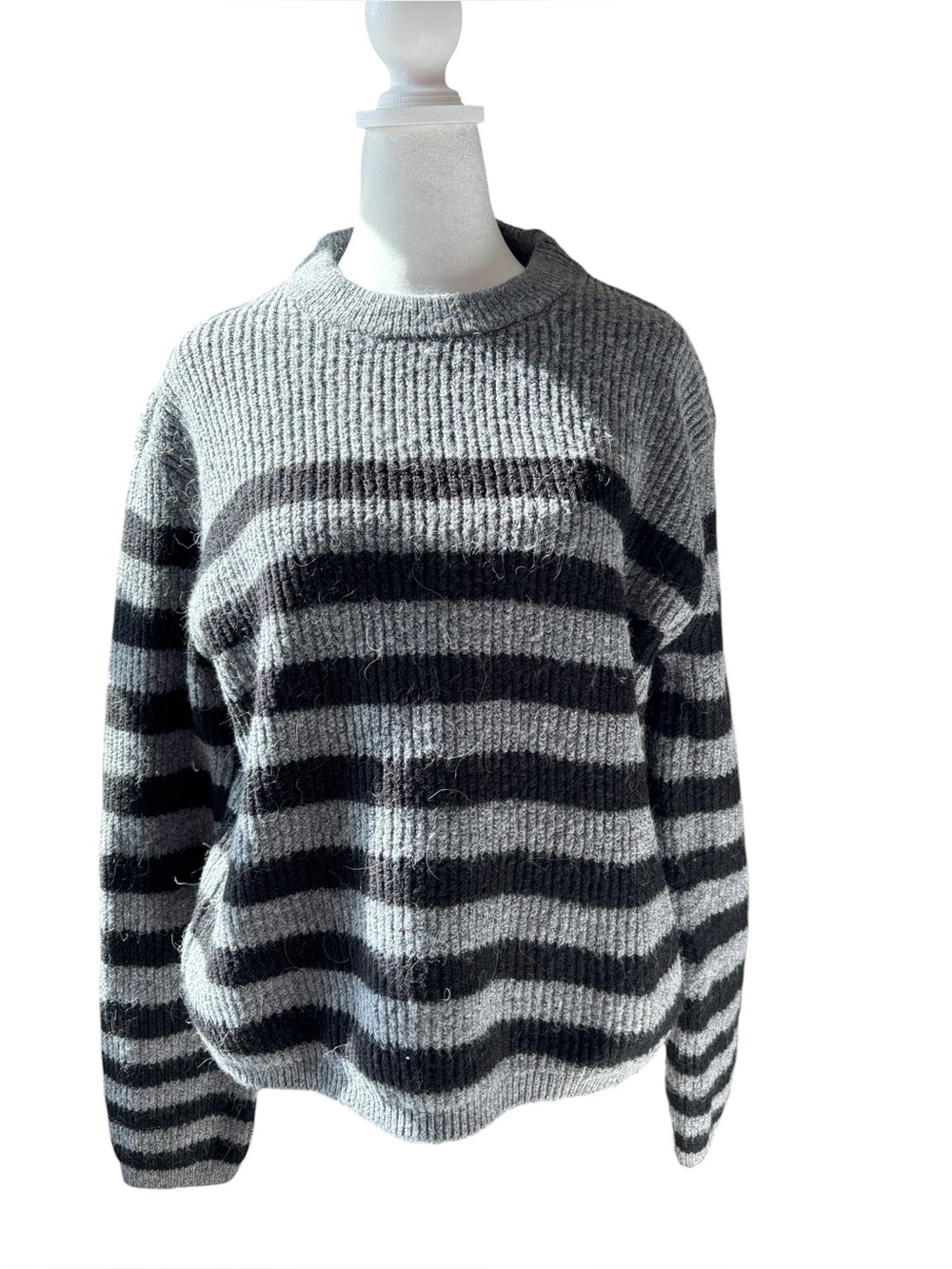 William Rast Gray & Black Striped Crewneck Sweater Size M
